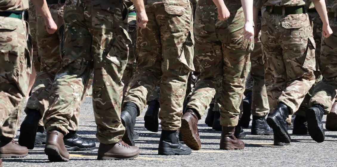 Army troops in synchronized march